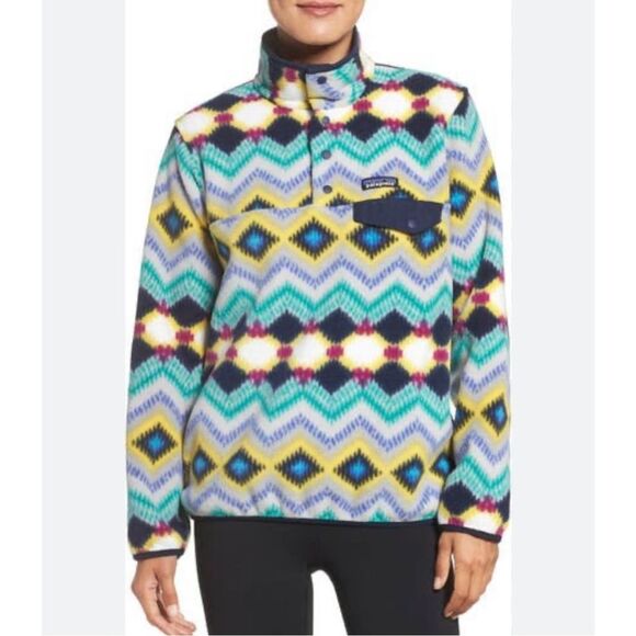 Patagonia Synchilla T-Snap Pullover Timber Twist Aztec Print Lightweight Navy S - Picture 3 of 7